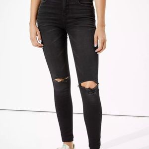 American Eagle High Rise Ripped Black Jeans